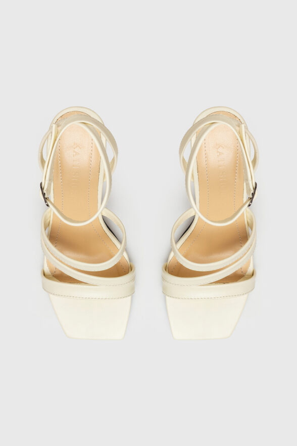 Бежеві  босоніжки з відкритою пʼятою на підборі 8см